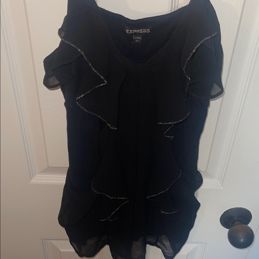 Express Black Ruffle Top - Picture 3 of 4